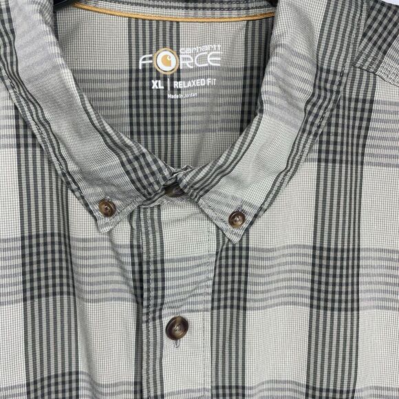 CARHARTT Force Ridgefield Shirt Men XL Olive Green Plaid Button Down Relaxed Fit - Picture 9 of 11